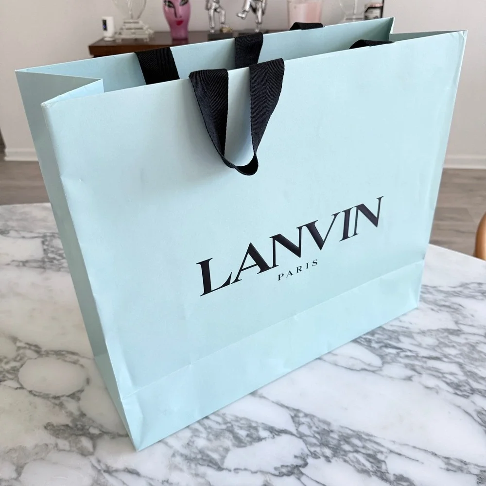 Lanvin Paris Large Light Blue Paper Shopping Bag Black Grosgrain‎ Handles Luxury